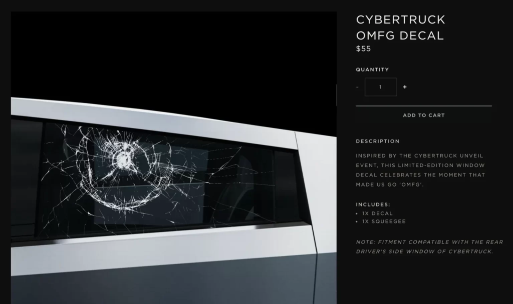 Tesla Kini Menjual Pelekat Tingkap “Kaca Pecah” Untuk Cybertruck