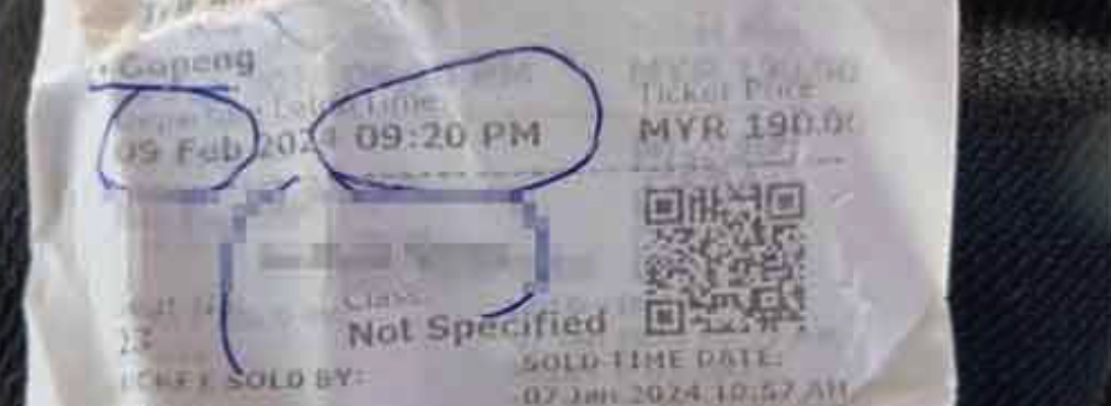 Pasangan Dikenakan RM482 Untuk Tambang Bas Dari Gopeng Ke JB